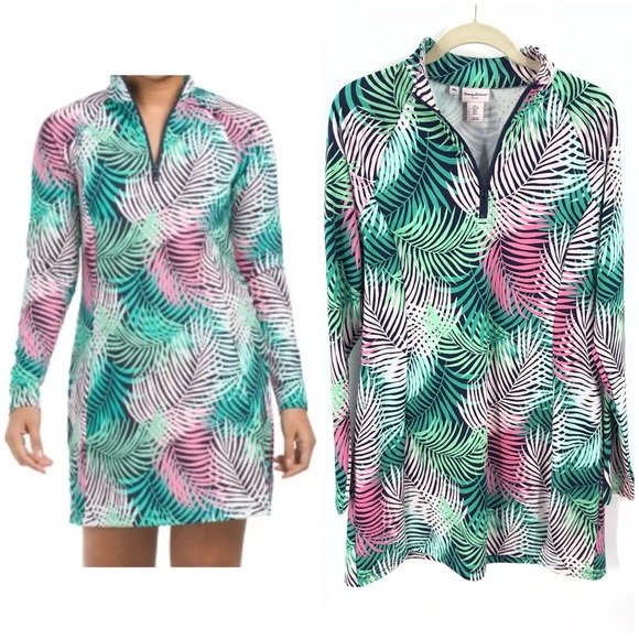Tommy Bahama Golf Dress Womens Size L Palm Print 1/4 Zip Long Sleeve Performance - Picture 1 of 10